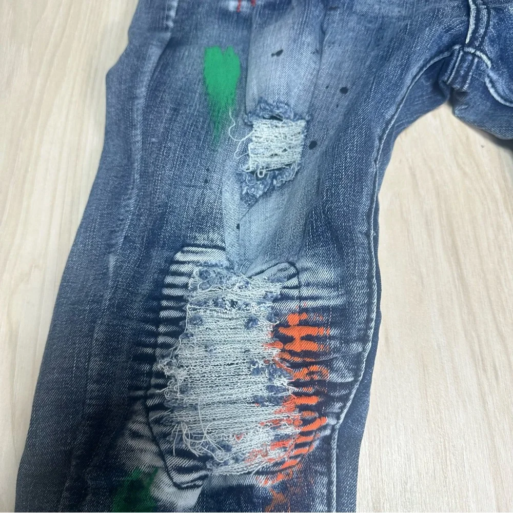 Rue21 Premium Supreme Flex Skinny Jeans 30X32 Distressed Paint‎ Splatter New